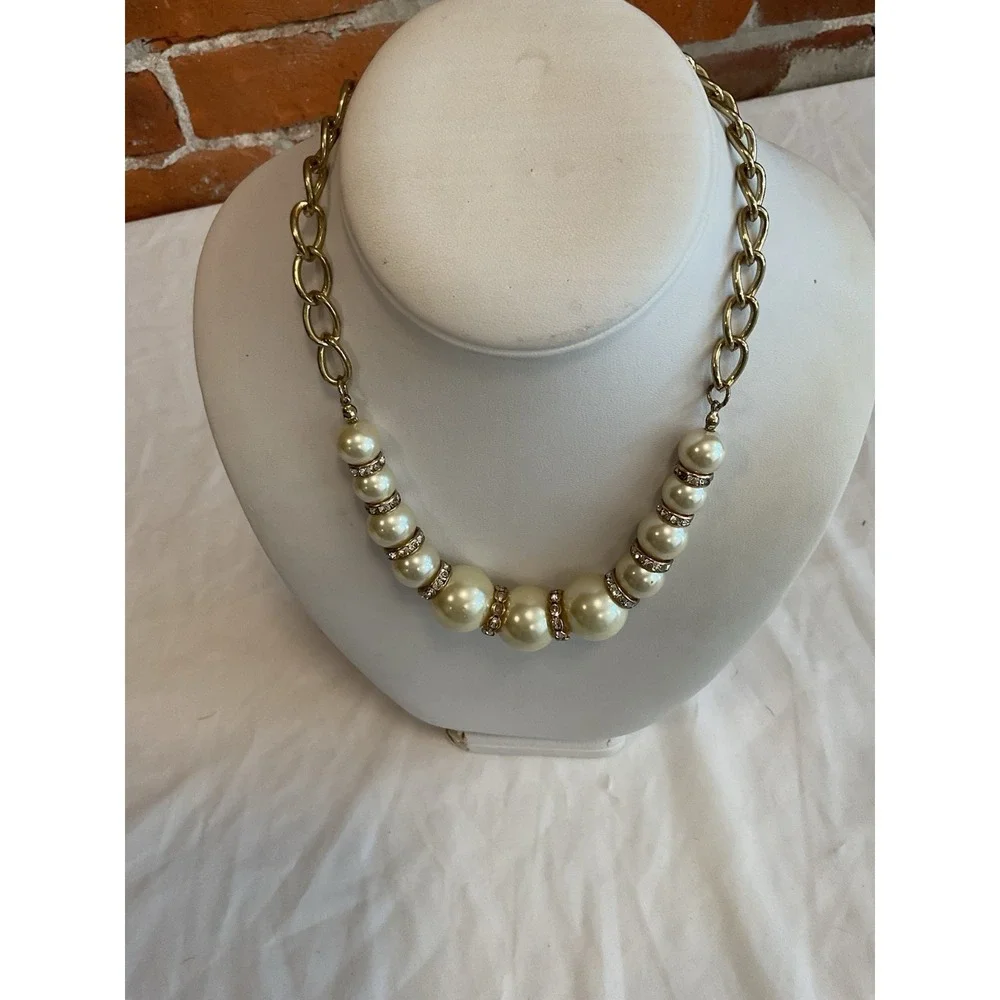 Vintage JLO Jennifer Lopez Pearl Beaded Necklace Gold Tone Costume Jewelry